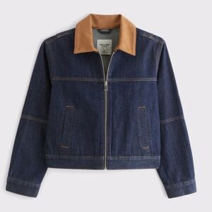 Abercrombie & Fitch Denim Trucker Jacket w/ Brown Collar Size XS